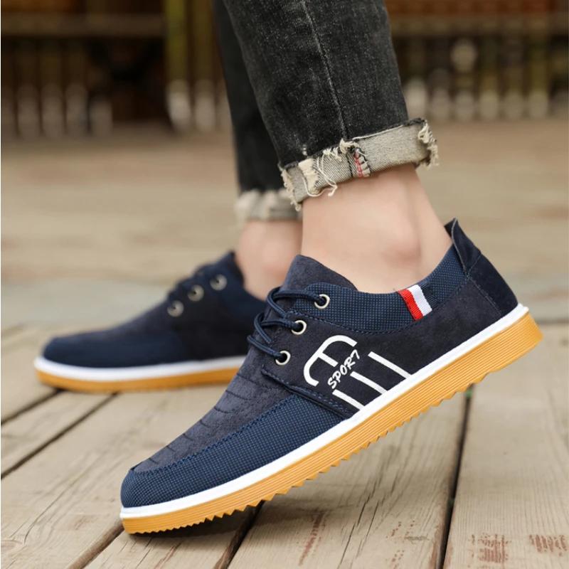 Классические мужские парусиновые туфли, модные дышащие мужские повседневные кроссовки, легкие на шнуровке, вулканизированные туфли, нескользящие рабочие туфли для мужчин