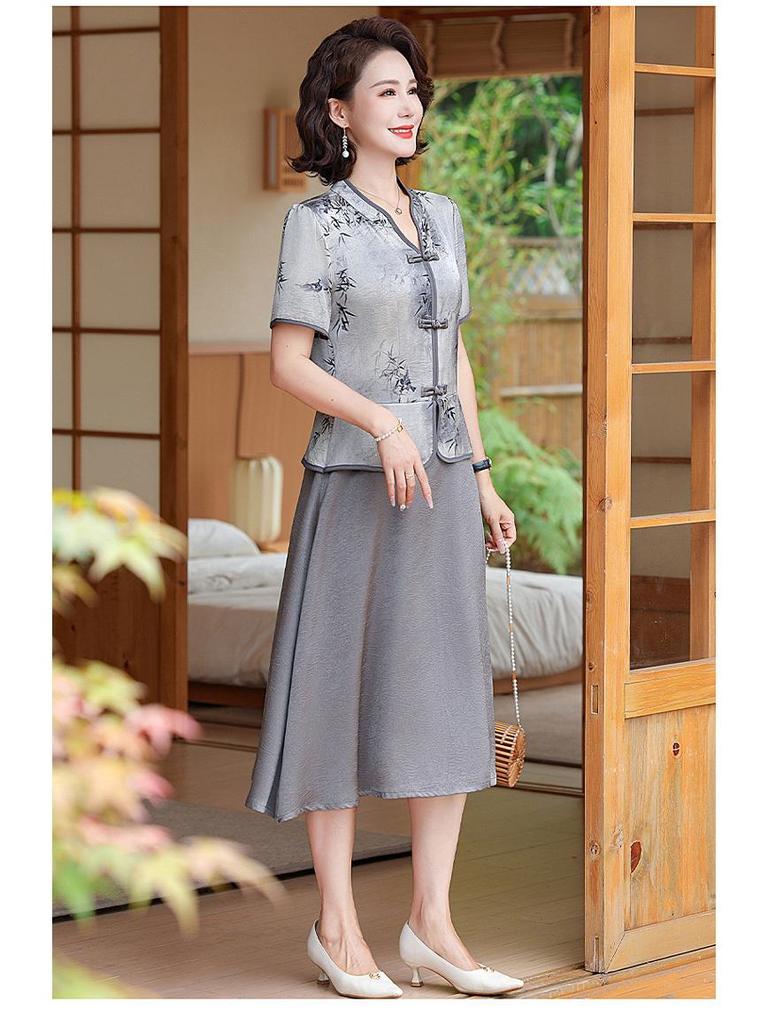 Летнее элегантное платье в китайском стиле для женщин среднего возраста - Дизайн «два в одном»