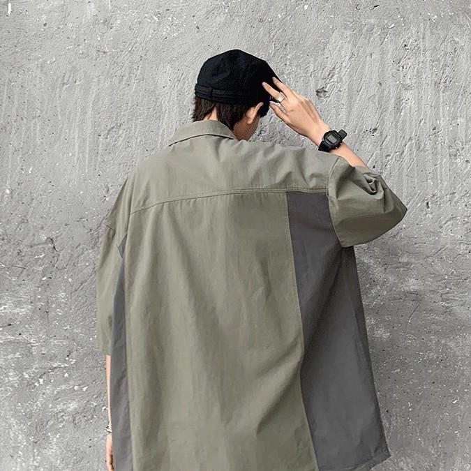 Летняя винтажная рубашка с коротким рукавом в сплайсе, мужская свободная рубашка в стиле Харадзюку в стиле пэчворк в корейском стиле