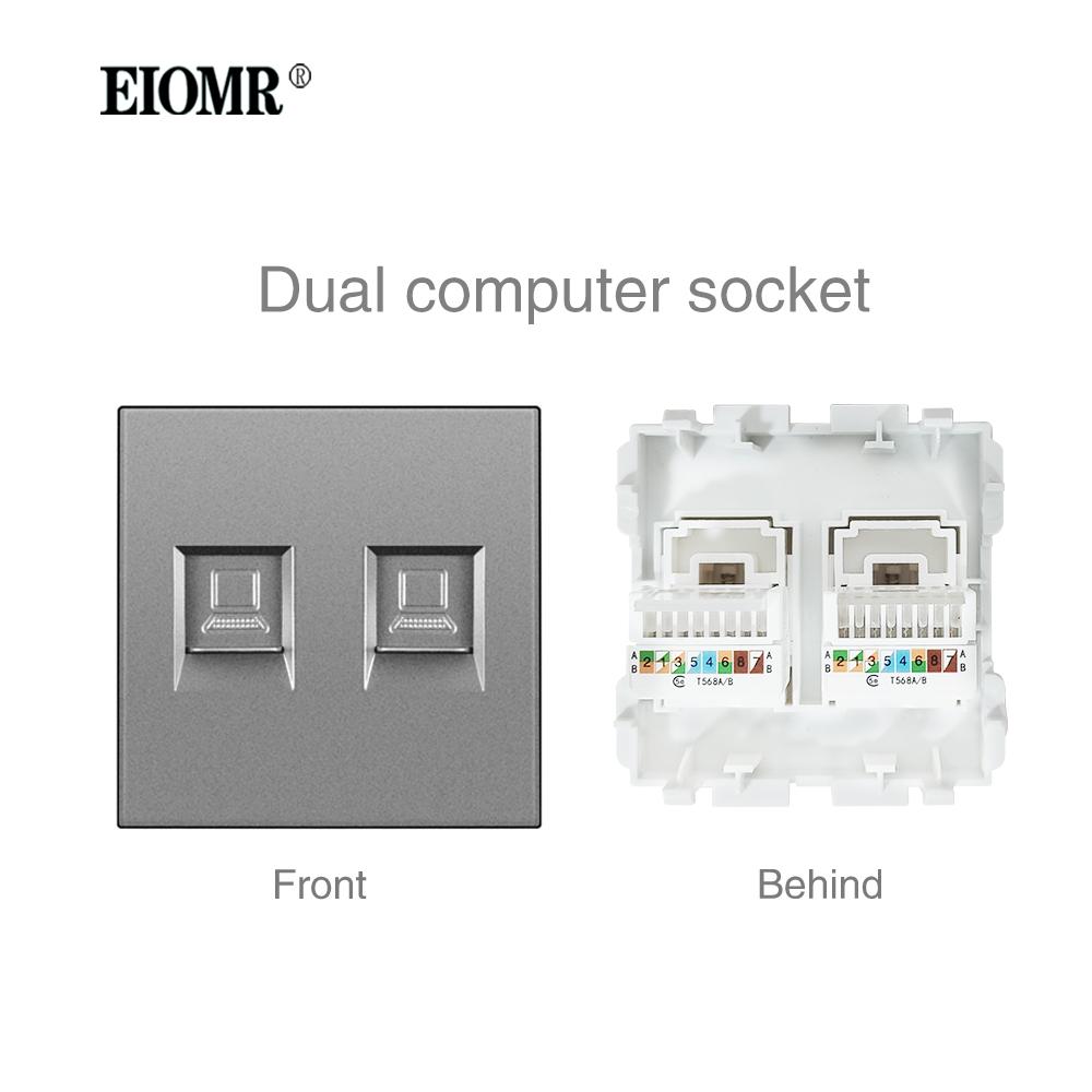 EIOMR A6 Series Grey Flame Retardant PC Panel Wall Switch EU Socket HDMI-compatible USB Type-C 2.1A Charger TV RJ45 Module DIY