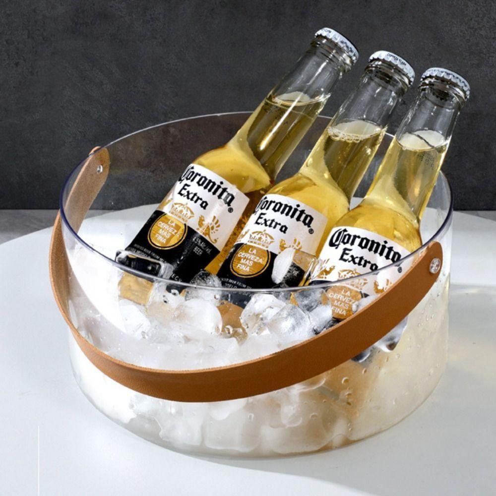 Thickened Clear Ice Bucket Plastic Portable Fruit Storage Basket Uncovered Champagne Cooler Drinks Cooling Container Party
