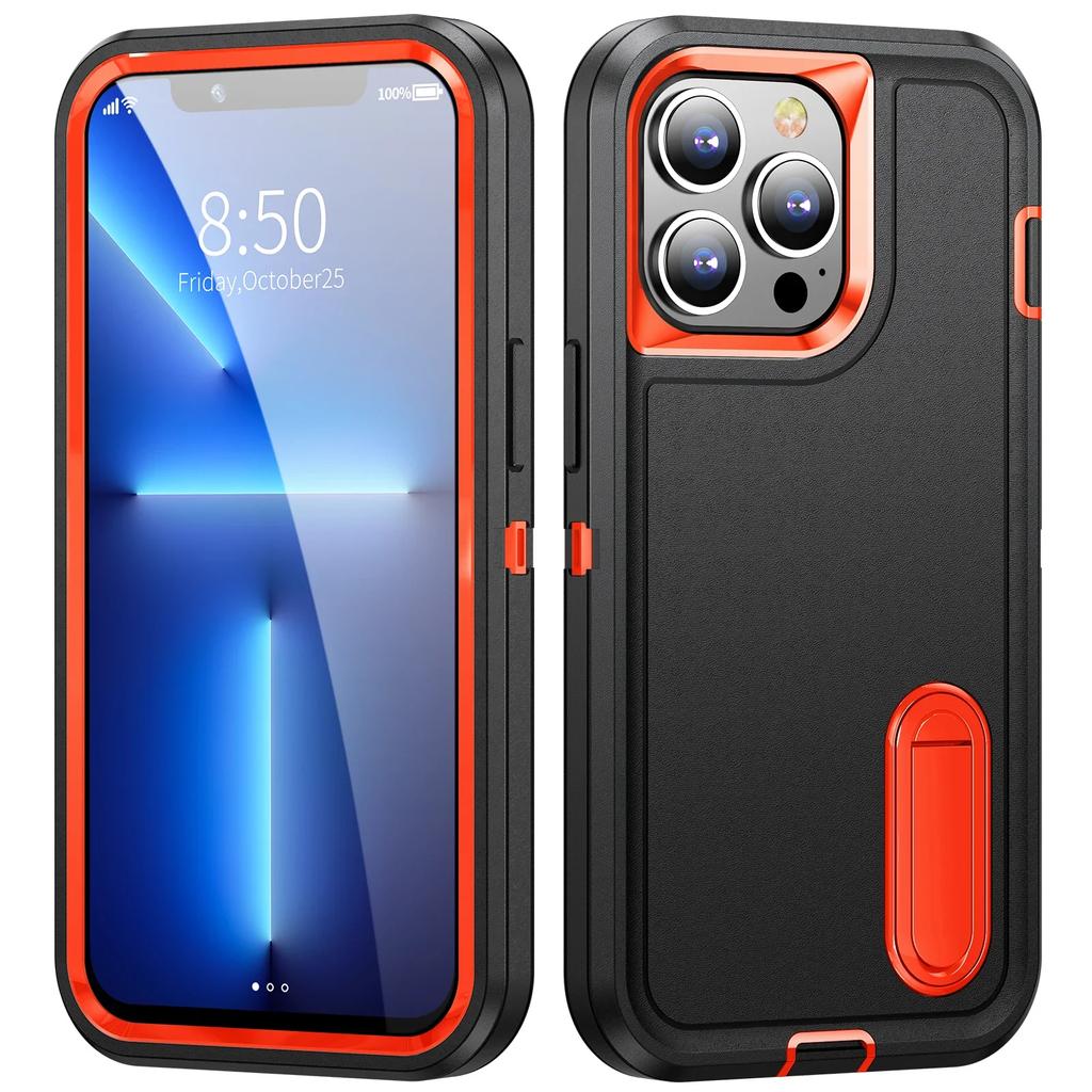 3 In 1 Defend Heavy Armor Holder Shockproof Case for IPhone 16 Pro Max 15 13 14 11 12 Bracket Stand Military Rugged Protective Kickstand Cover