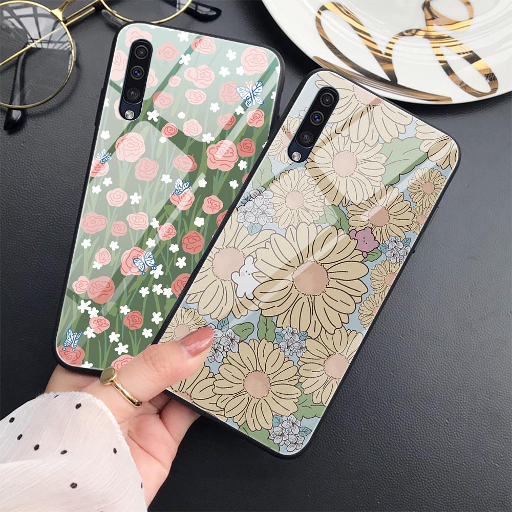 Чехол с цветочным рисунком для Samsung Galaxy A52 A71 A72 A73 A53, чехол из закаленного стекла для Samsung A13 5g A03 A22 A21s A03 Core A42 A70