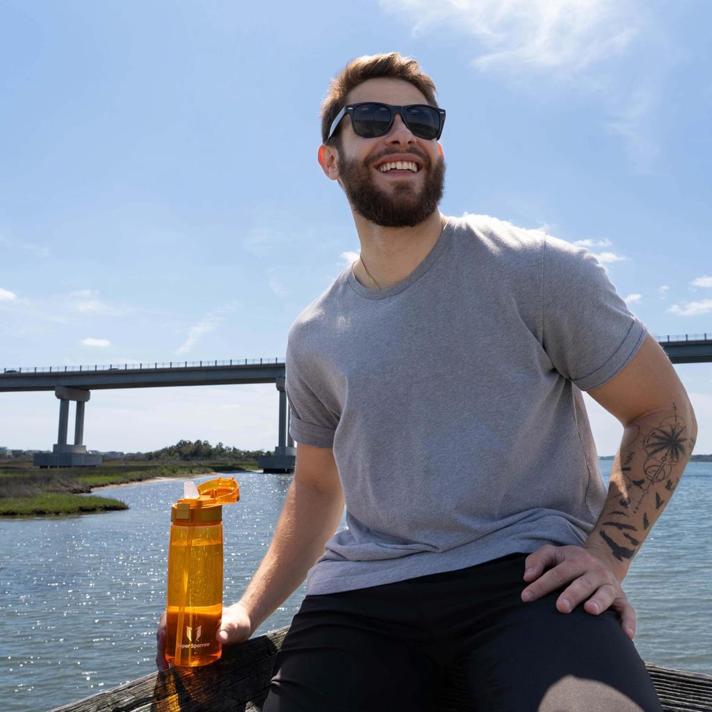 Super Sparrow Water Bottle - 1L - Made with American-made Tritan BPA-Free Straw - Suitable for Sports, School, Baseball, Outdoor Activities, Camping,