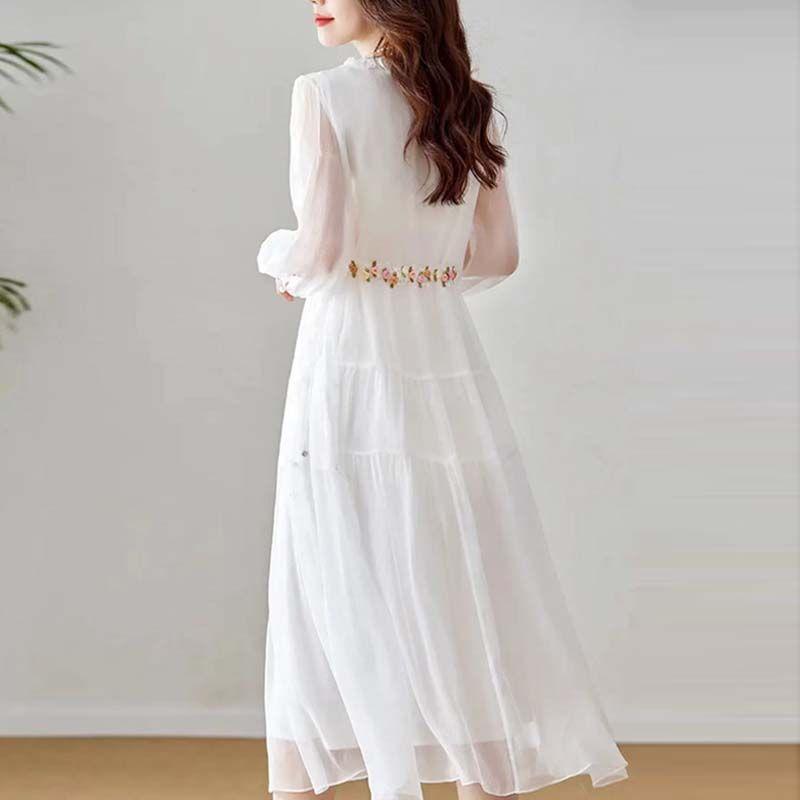 Loose White Maxi Dress for The Beach - Chiffon Sundress with Midriff Coverage