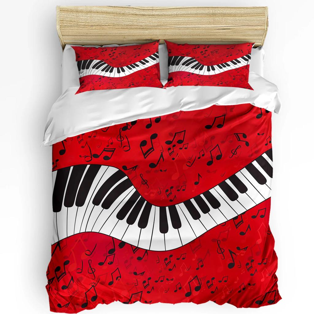 Piano Music Red Rose Flower Bedding Set 3pcs Duvet Cover Pillowcase Kids Adult Quilt Cover Double Bed Set Home Textile