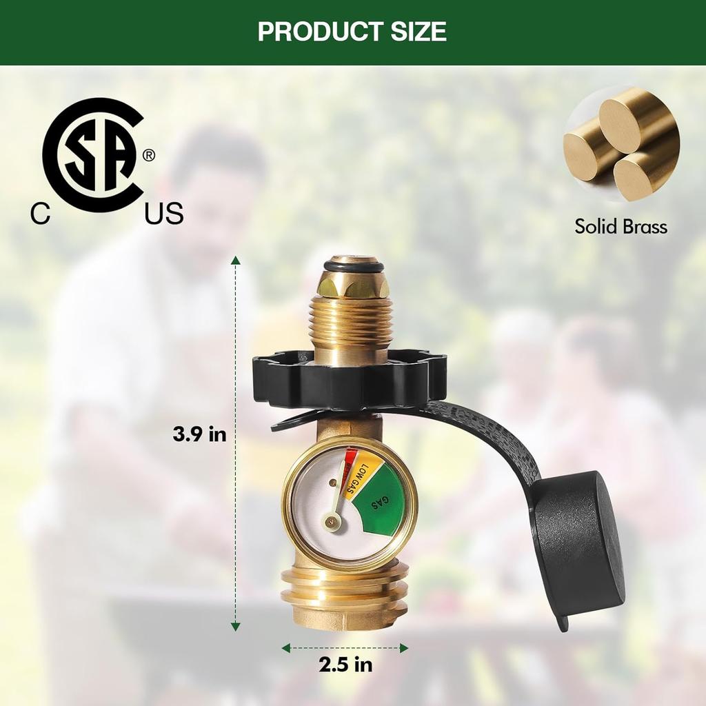 100 lb Propane Tank Adapter with Gauge, Universal Fit POL Propane Tank Gauge Converts POL Gas Tank Service Valve to QCC1 / Type 1, Old to New