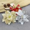 10Pcs/Set Christmas Artificial Flower Glitter Leaves Red Golden Silver-color Layered Xmas Tree Wreath Decoration Fake Flower Photo Props