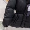 Winter new P home triangle bag, letter badge black waist down jacket
