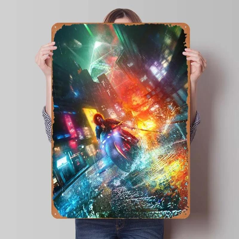 CCyberpunk Sign Customizable Game Posters Gaming Room Decoration Man Retro Metal Tin Sign for Gamer Room Decoration House Decor