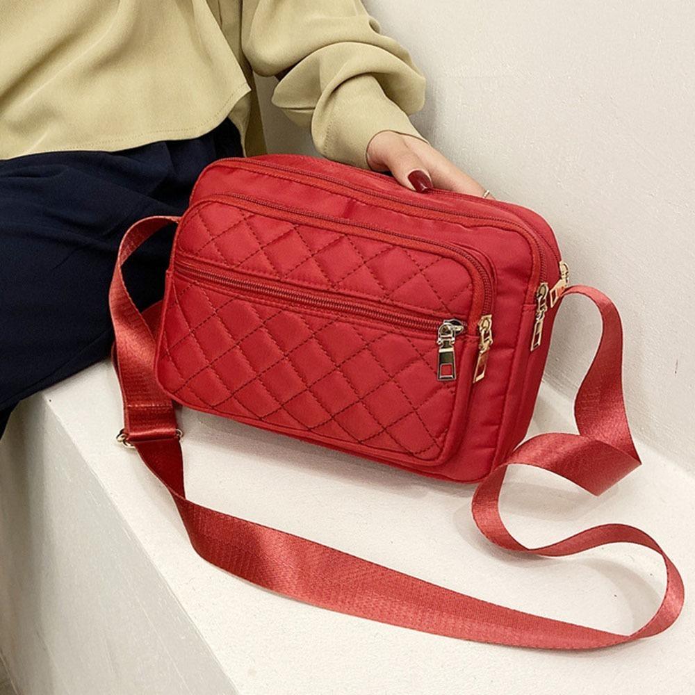 Elegant Middle Aged Shoulder Bag Lattice Woman Messenger Bag Embroidered Nylon Crossbody Bag Daily