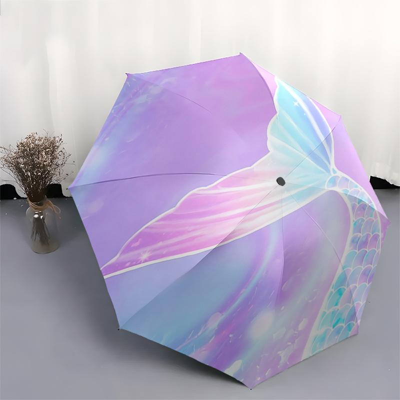 Mermaid Tail Auto-Open Close Umbrella - Portable 3-Fold Design with 8-Bone Iron Frame, for Fans and Travelers, Festive Gift Idea0104181a