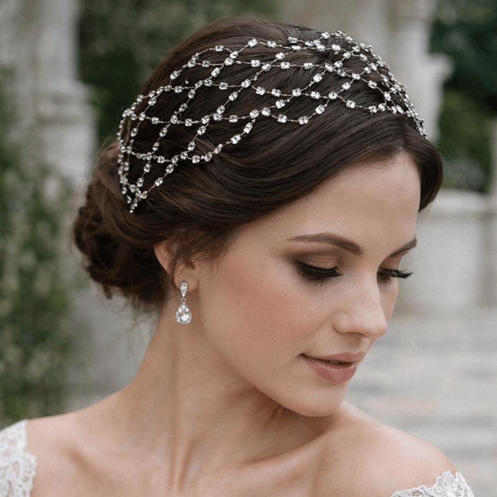 Handmade Rhinestone Tiara Wedding Headpieces Bride Hair Bands Classic Hair Net Crown Women