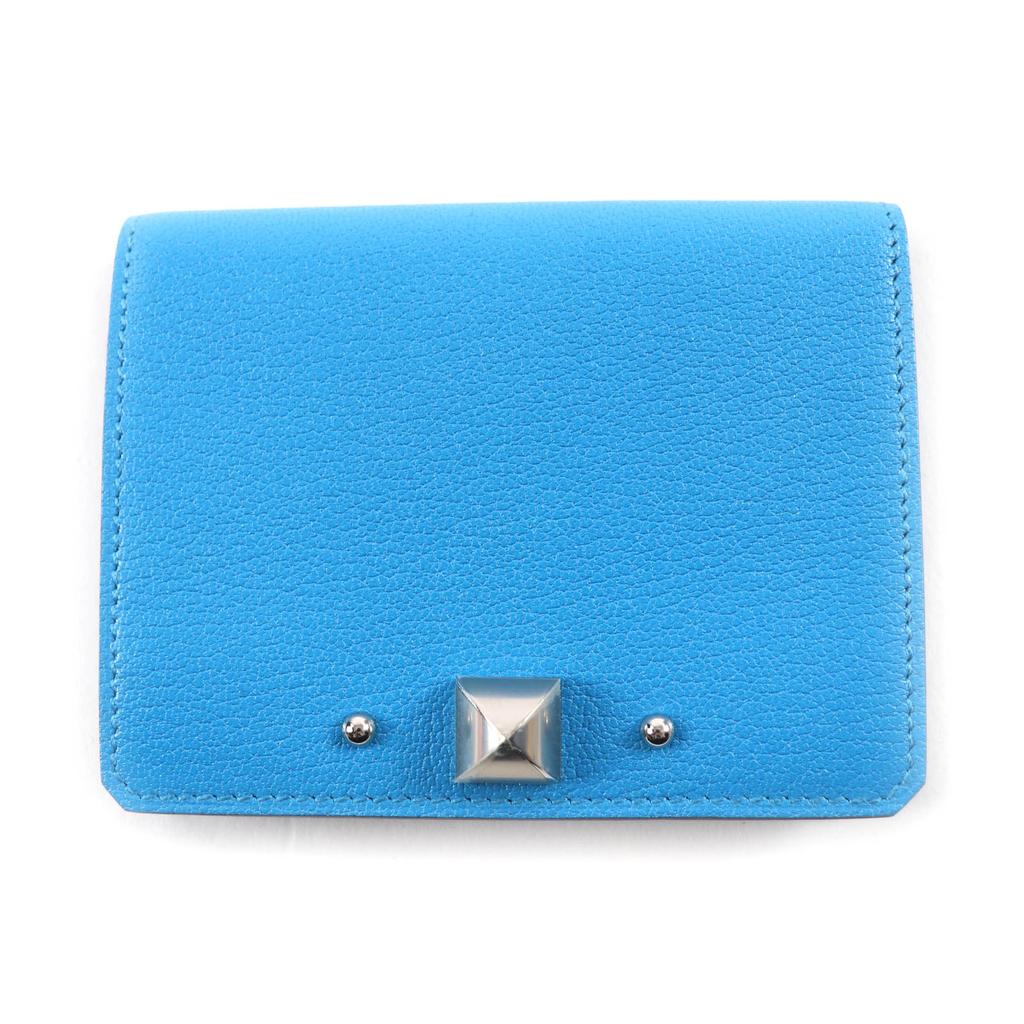 Excellent HERMES Card Case Medall blue leather Women Used