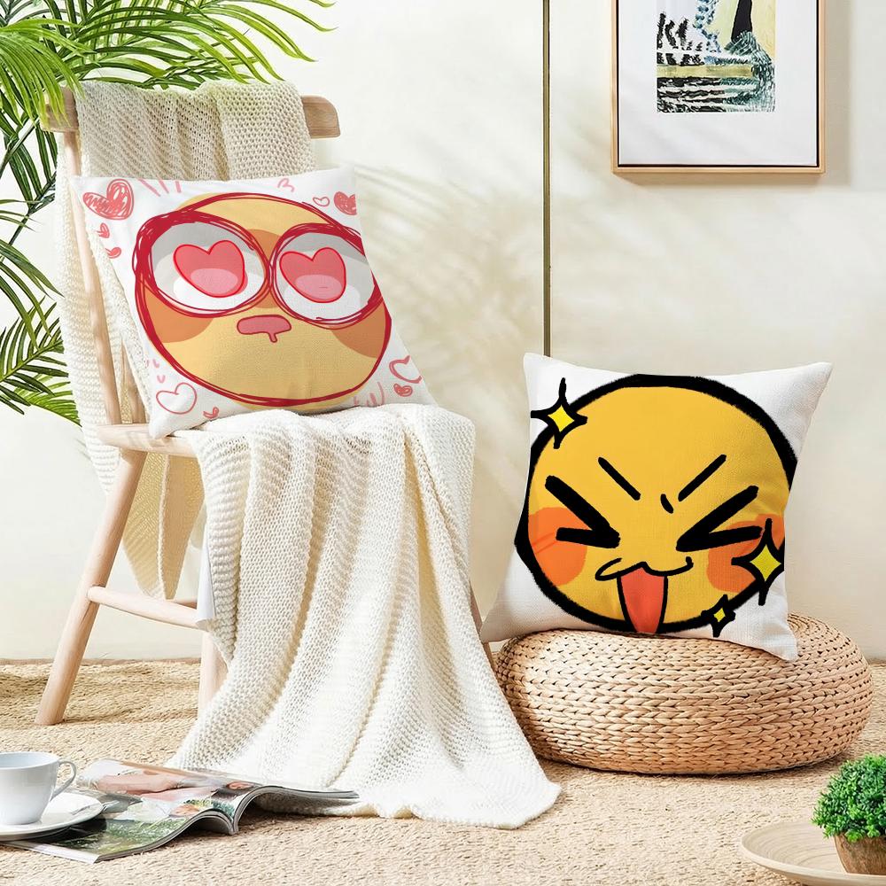 AAdorable Yellow EmojiS Cushion Cover Breathable and skinfriendly linen pillowcase square removable and washable cushion