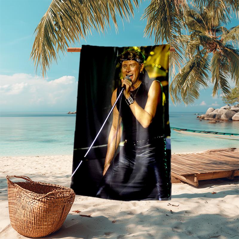 French legendary rock singer and actor Johnny Hallyday towel outdoor camping vacation swimming beach towel outdoor absorbent bath towel Y3