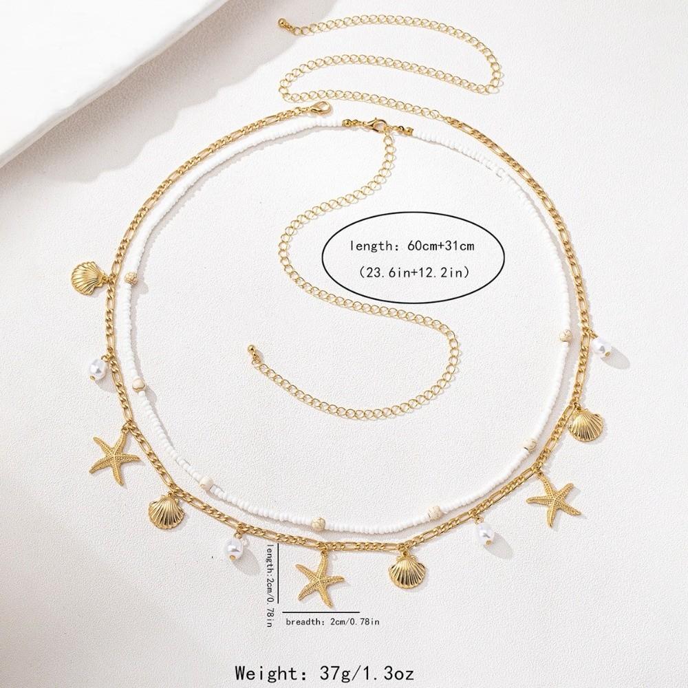 2 Pcs/set Gold Starfish Waist Chain Shell Belly Chains Elegant Beads Body Chain Summer