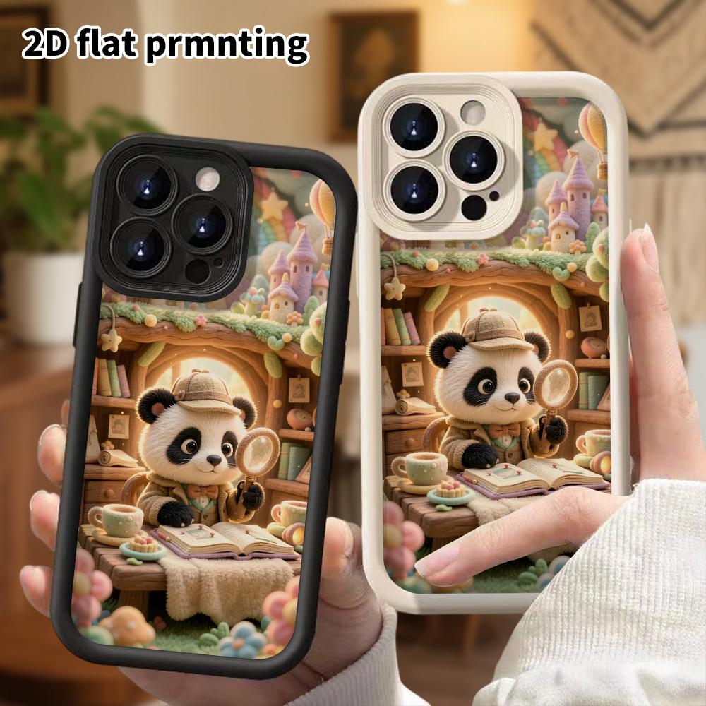 Чехол для телефона: 2D плоский, подходит для защитных чехлов iPhone 18, 17, 16, 15, 14, 13, 12 Pro, Детектив Панда Домик на дереве, идеальный Рождественский и Хэллоуинский h