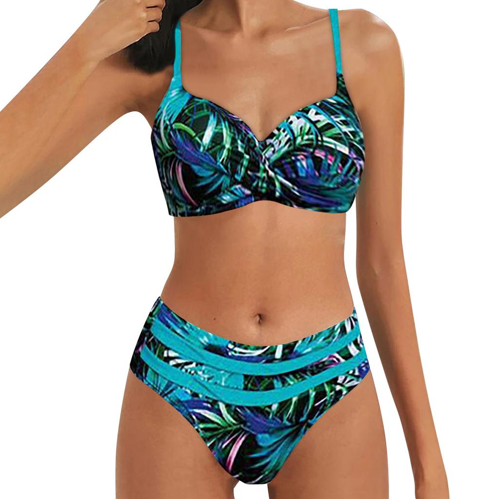 Women'S Print Sexy Swimsuit Bikini High Waisted Beachwear Ladies Two-Piece Summer Swimwears Holiday Split Swimwear