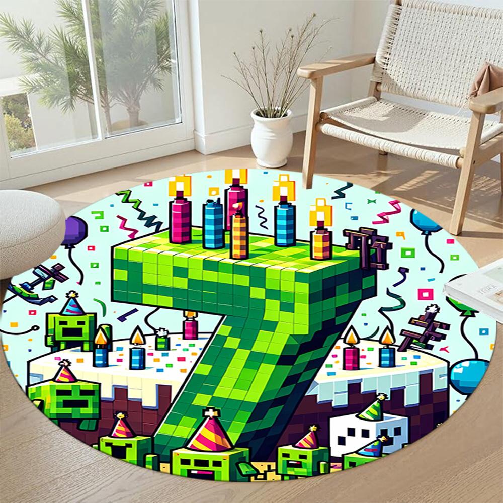 Minecraft Round Area Rug Suitable for Dormitory Entryway Study room Living Rooms Anti-slip Round Rug Anime Office Decor