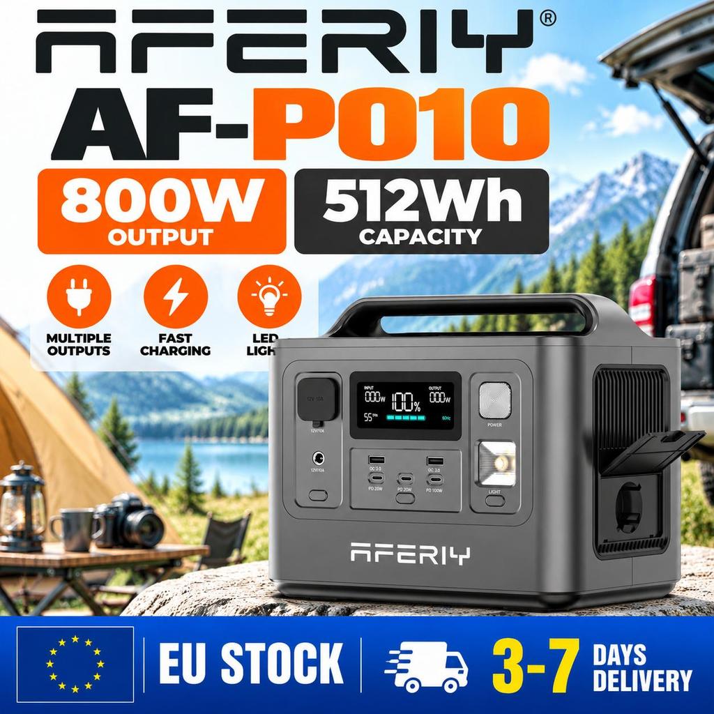 AFERIY AF-P010 800 Вт 512 Втч Портативная электростанция, ИБП на LiFePO4, Солнечный генератор для кемпинга, дома на колесах, чрезвычайных ситуаций