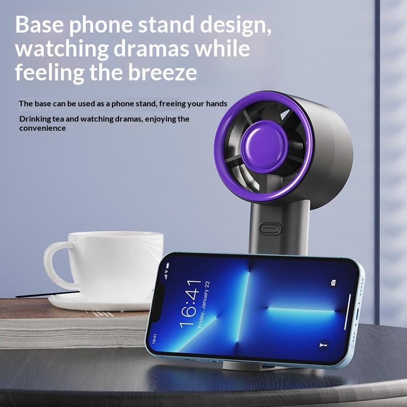 Portable Usb Rechargeable Handheld Fan With Phone Holder Low Noise Strong Airflow Suitable For Office Outdoor And Commuting Use