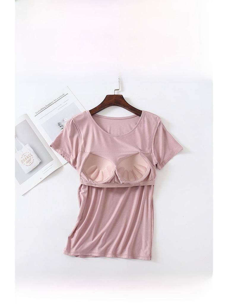 Женский топ из модала с короткими рукавами, утепленный, облегающий, с круглым вырезом, без бюстгальтера