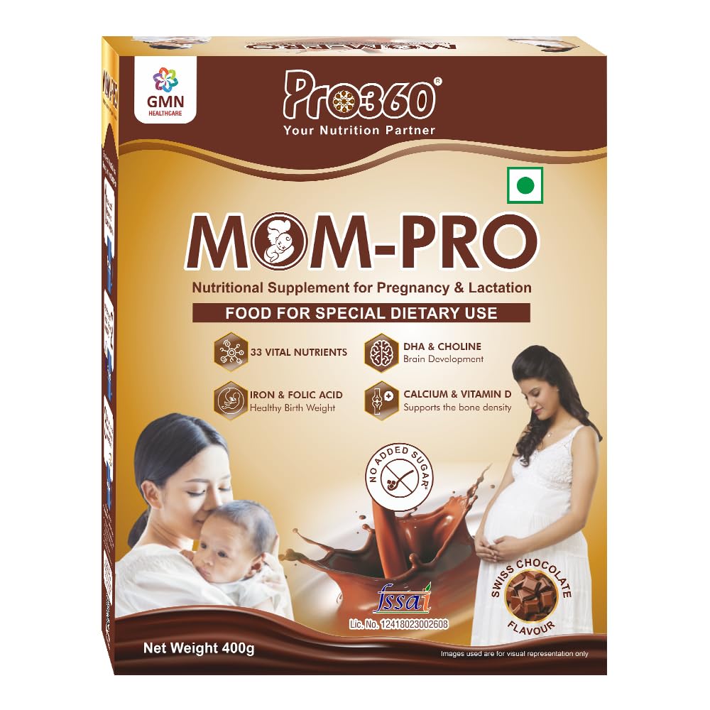 Pro360 MOM-Pro Протеиновый порошок для беременных | 400 г Вкуc швейцарского шоколада Питание для беременности | Протеиновый порошок для мам | Жизненно важные питательные вещества