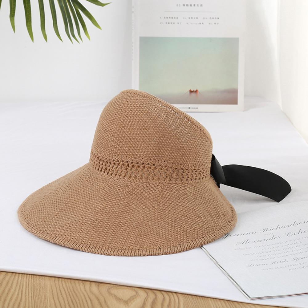 UV Protection Wide Brim Hat Ponytail Scallop Cap New Crochet Hat  Women