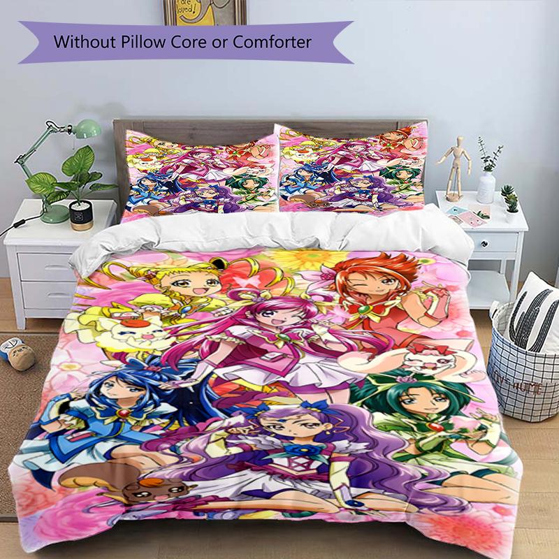 3pcs Pretty Cure2 Design Cover Set - HD Printed Bedding with 1 Cover and 2 Pillowcases - Perfect for Home and Dorm Decor