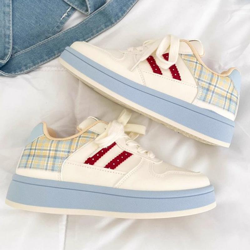 Модные женские кроссовки Осень Разноцветная клетка Женская обувь Дышащие на шнуровке Спортивная обувь Женские Удобные мягкие Беговые Повседневные туфли