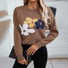 Women's Pullover Knit Sweater Autumn and Winter Round Neck Loose Floral Knit Sweater