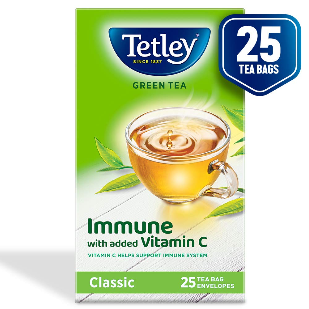 Tetley Зеленый чай Классический Иммунный с витамином C 25 чайных пакетиков по 1,3 г каждый Классический вкус зеленого чая
