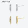 925 Sterling Silver Gold Two Line Zircon Stud Earring 2023 Women Wedding Jewelry Clips Gift
