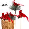 6pcs New Year Artificial Birds Red Clip-on Cardinals Feathered Bird Miniature Fake Birds Holiday Party Christmas Village Decor