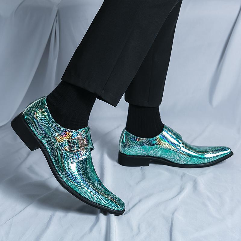 Мода Новые Дизайнерские Модные Мужские Туфли Оксфорды с Ремешком Монк из Змеиной Кожи Мокасины Свадебные Выпускные Вечерние Туфли Zapatos Hombre