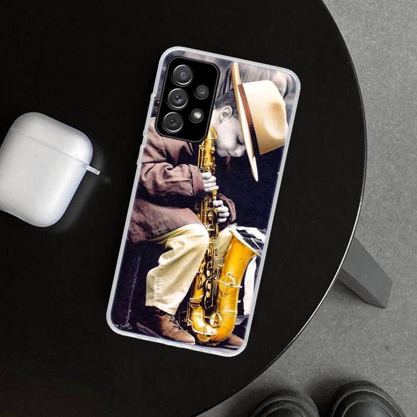 Music Saxophone Instrument Phone Case Cover for Samsung Galaxy A12 A22 A32 A52 A72 A02S A51 A50S A31 A20S A10S Note 20 Ultra 10