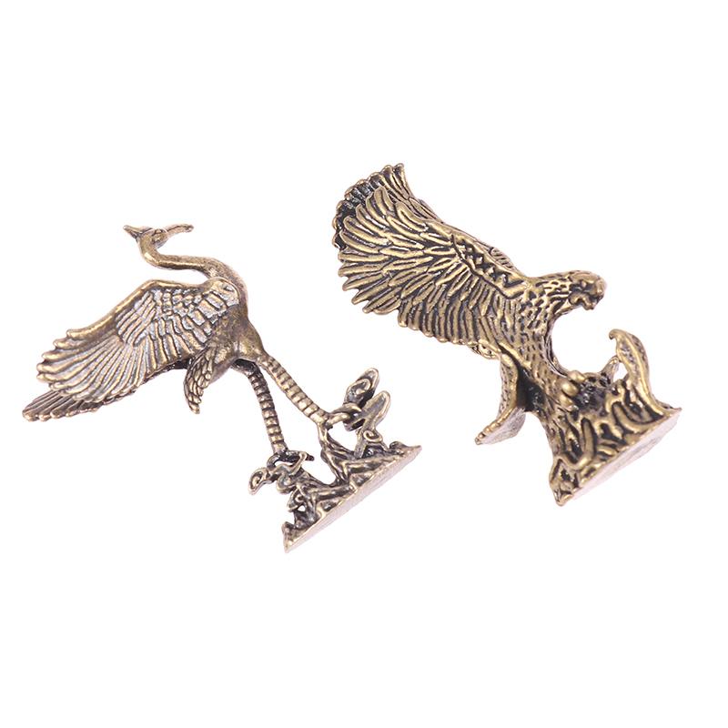 1Pc Antique Brass Eagle Crane Statue Small Ornaments Vintage Brass Animal Figurines Crafts Desk Home Decor Accessories Gifts