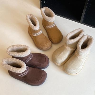 Ретро вельветовые сноубутсы на толстой подошве для женщин 2025 осень и зима новые короткие термохлопковые ботинки на одной педали короткие ботинки с большой головкой для женщин