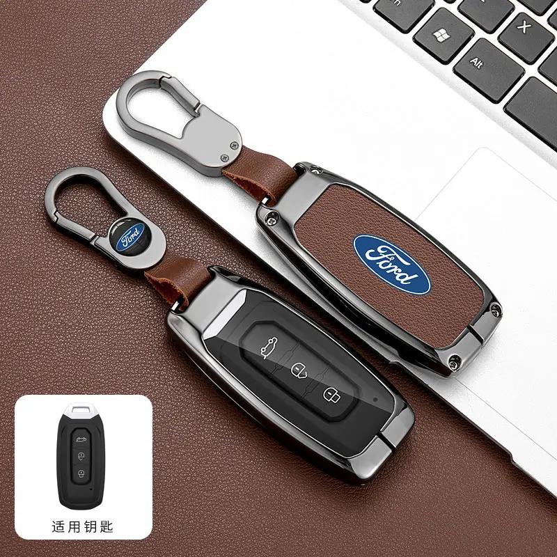 Car Sticker 2026 Ford Leather Car Key Cover Shell Fob Holder Protector Case Keychain Accessories For Ford Transit Custom Territo