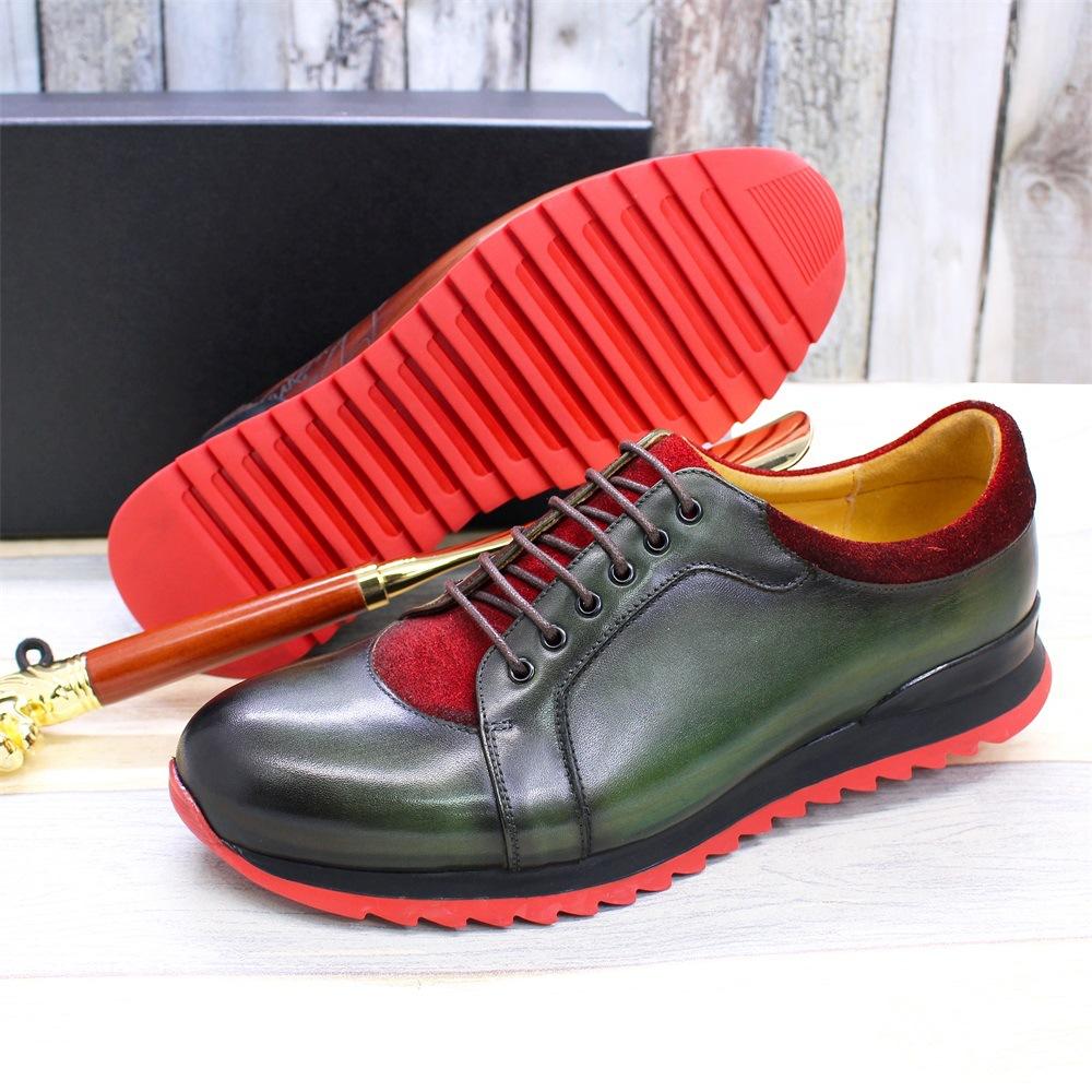 Men'S Casual Leather Shoes Leather Cowhide Matte Leather Red And Green Color Scheme Fashion Men'S Shoes Leathershoes