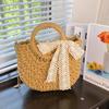 Женская плетеная сумка из соломы Модная сумка через плечо Большая вместимость Плетеная сумка-тоут на кулиске Шикарная сумка-хобо Летняя пляжная сумка KTB