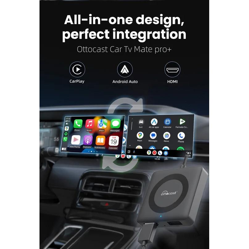 OTTOCAST Car TV Mate C4 Беспроводной адаптер Android Auto CarPlay Поддержка HDMI входа Видеоконвертер для ТВ-стиков Игровых консолей