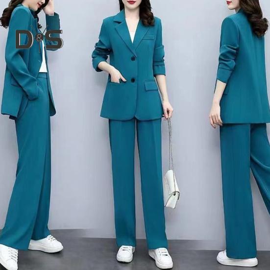2 шт./компл., женское пальто, брюки, костюм, формальный деловой стиль, кардиган с отворотом и пуговицами, с длинным рукавом, прямая, широкая, плюс размер, куртка для поездок на работу, брюки