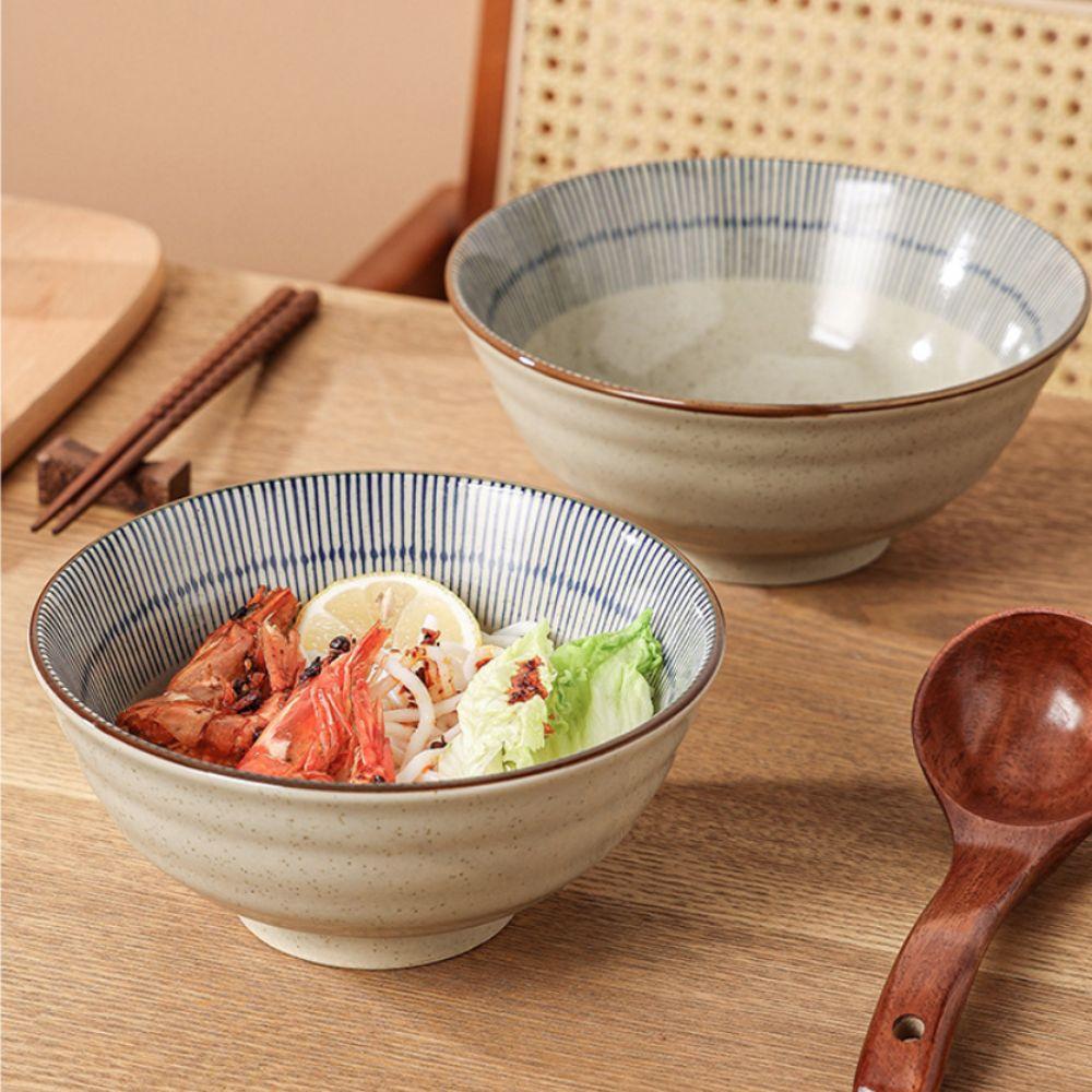 Striped Pattern Japanese Style Noodles Bowls Ceramic Salad Bowl Kitchen Tableware Soup Bowl Dinner