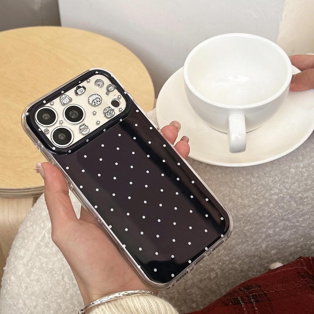 Черный мультяшный чехол в горошек для iPhone 16/17 Pro Max - Точные вырезы, Полное покрытие IMD
