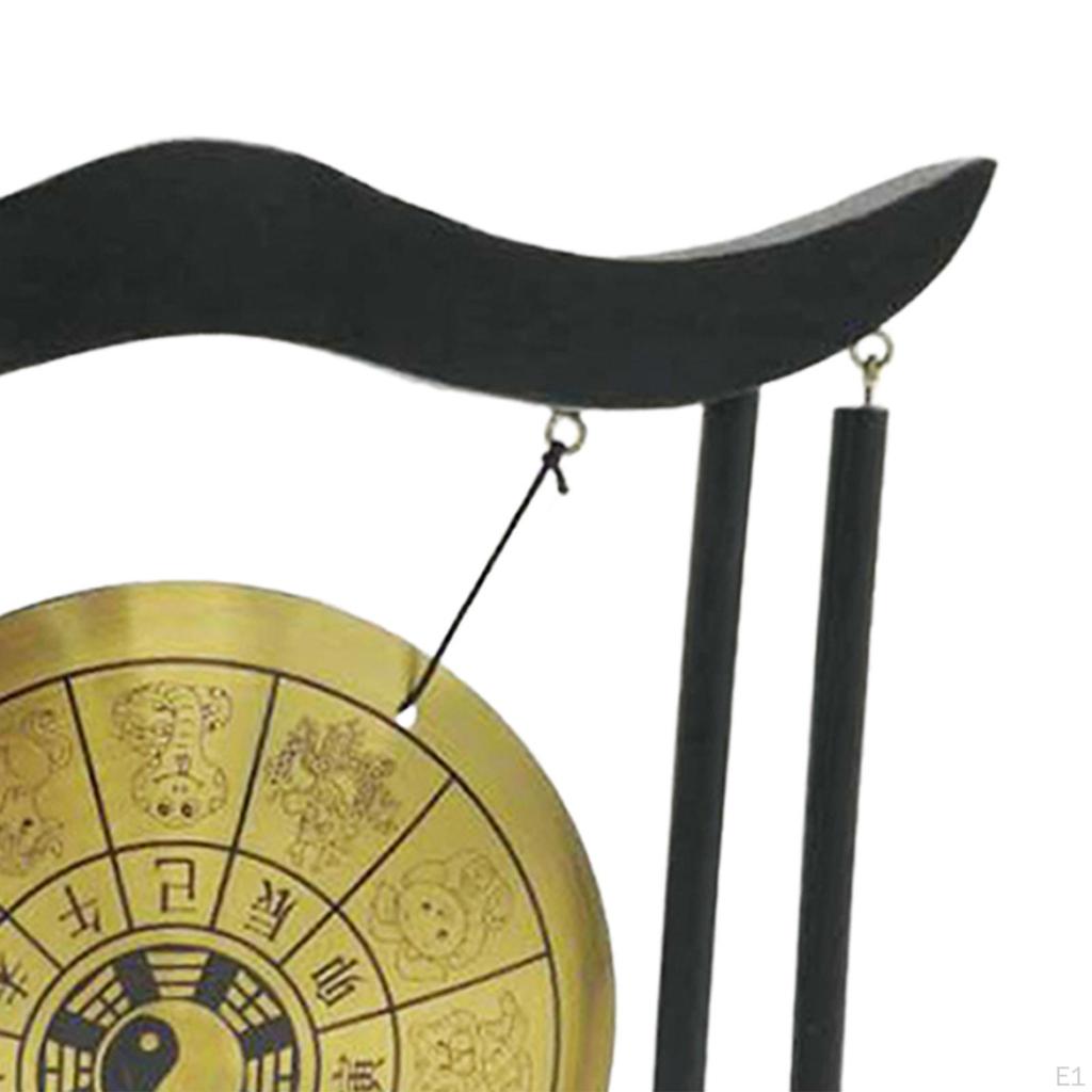 Brass Feng Shui Desktop Gong with Stand Asian Bells for Home Decoration Chinese Signs