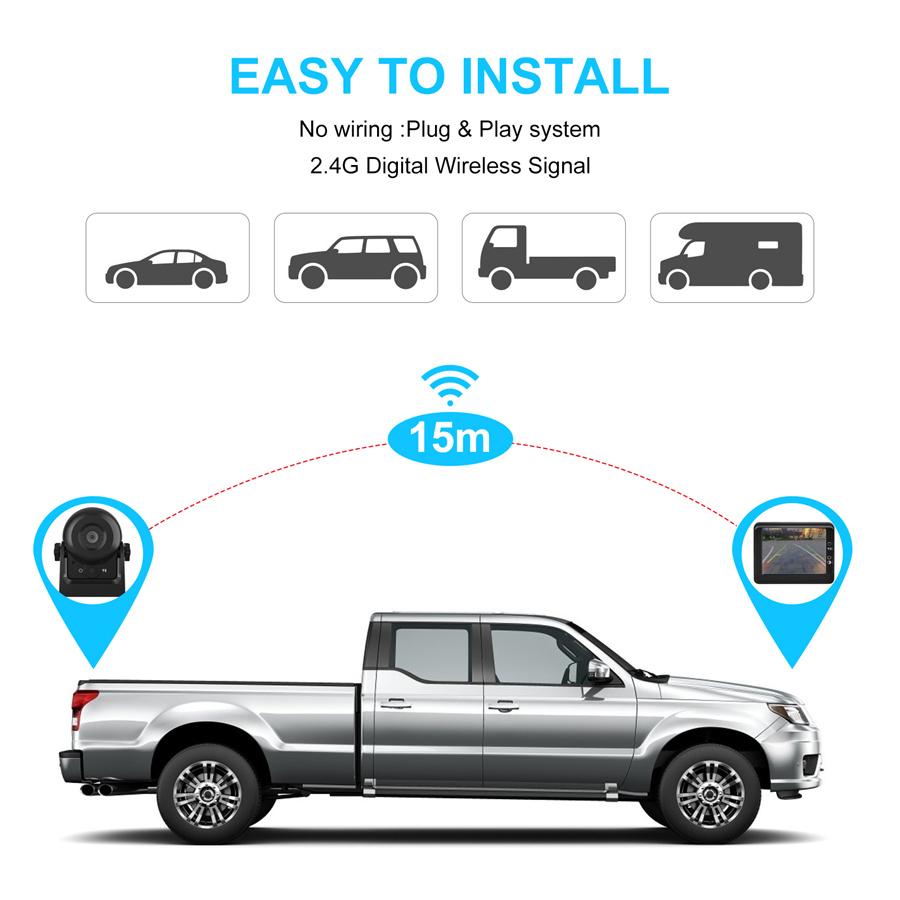 WiFi Беспроводная камера заднего вида с 3,5-дюймовым ЖК-монитором, IP68 Водонепроницаемый комплект камеры заднего вида для автомобиля, грузовика