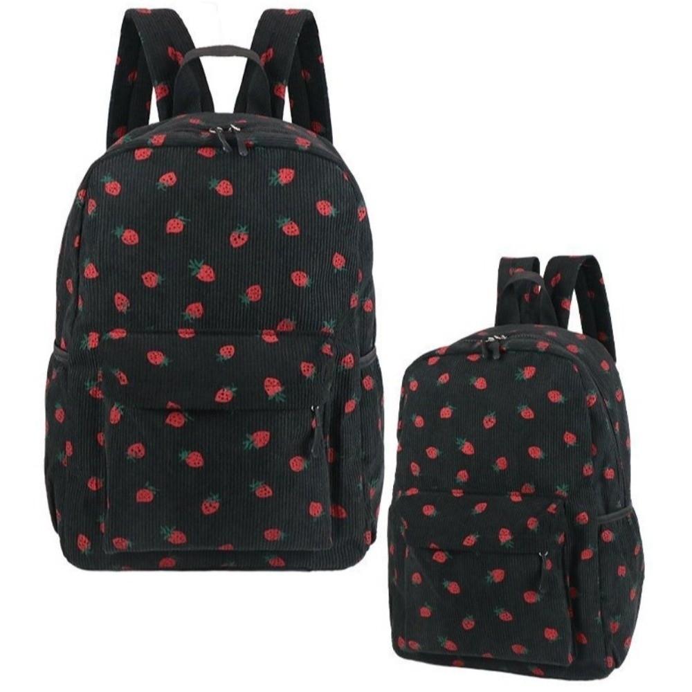 Lightweight Students School Bag Strawberry Students Daypack Storage Bag Corduroy Backpack Travel