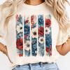 Summer Floral Comfort Colors Shirt, Retro Americana Shirt, Red White Blue Flower Tee, Patriotic Floral Shirt, 4th of July Women Shirt